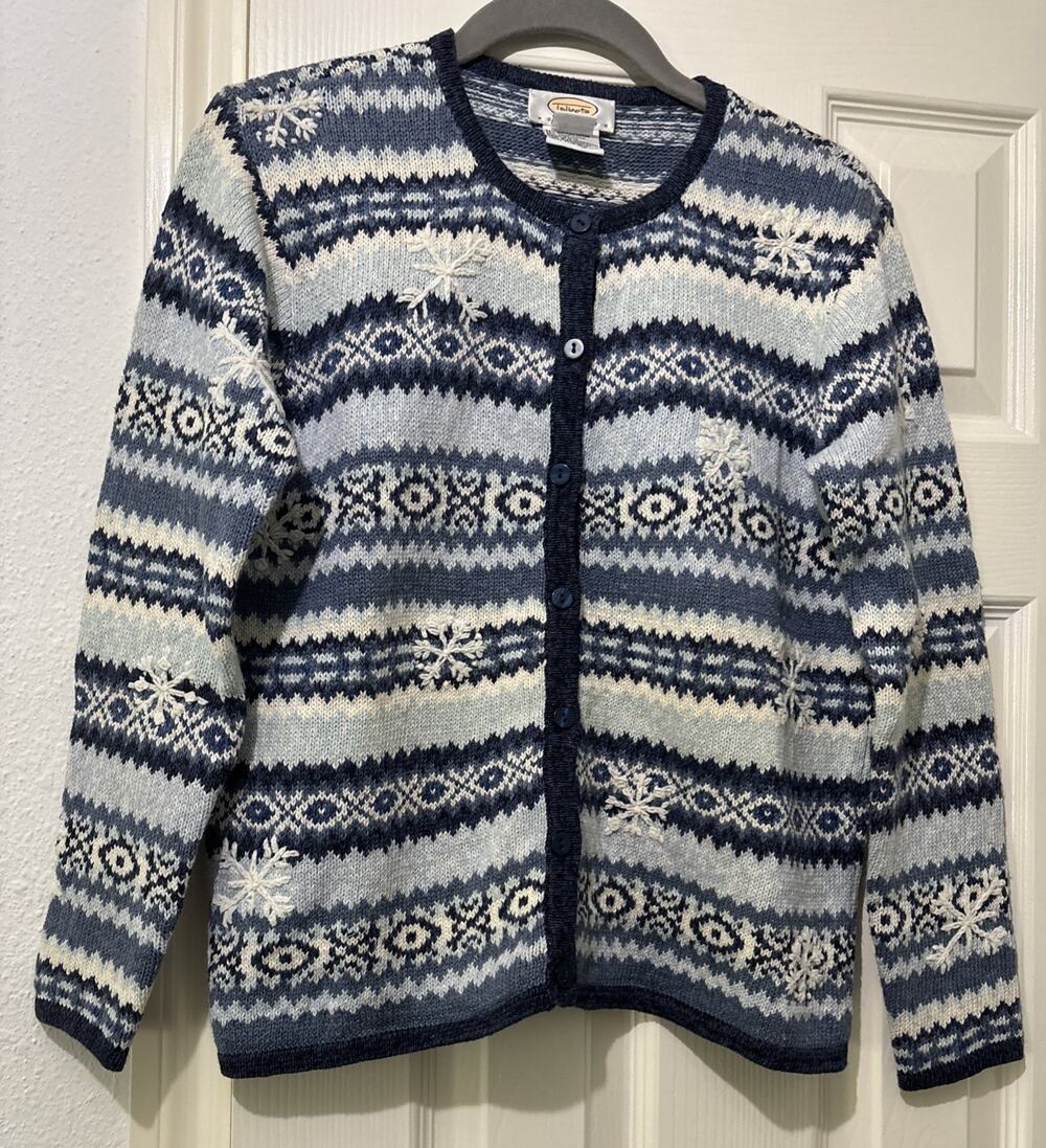 Vintage Talbots Petites Fair Isle Sweater Cardigan Size P / XS 90s Linen Blend